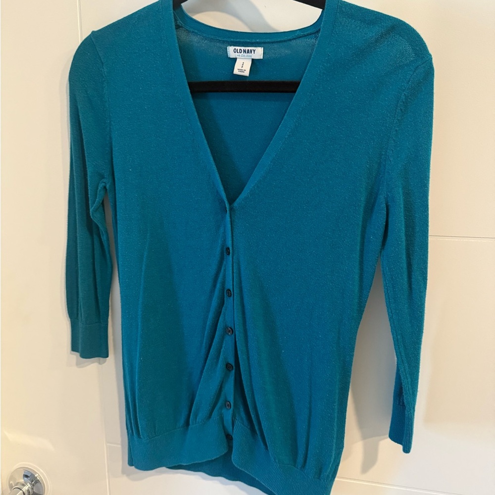 Old Navy Women’s Sz S Small Dark Blue Teal Cardigan Sweater